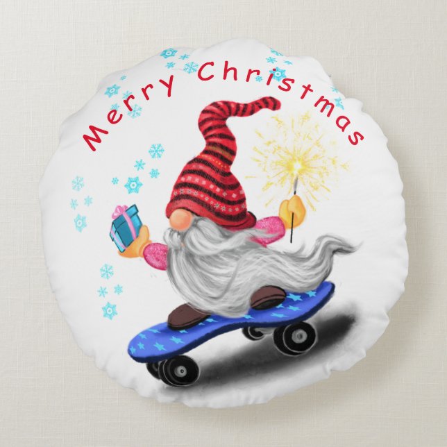 Navidades rodean el rollo de almohada con patineta (Reverso)