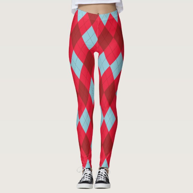 Navidades Rojo Azul y Crimson Argyle Leggings (Anverso)
