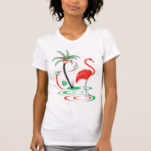 Navidades rojos camisetas flamingo para mujeres
