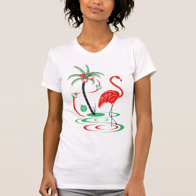 Navidades rojos camisetas flamingo para mujeres (Anverso)