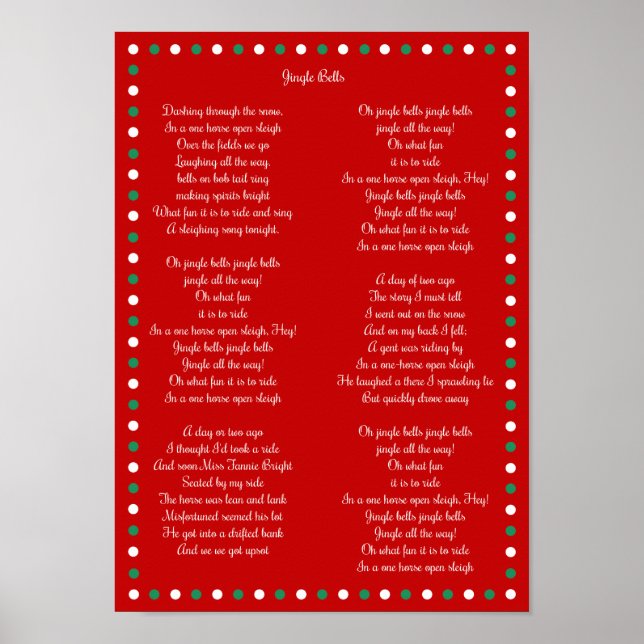 Navidades rojos Carol Jingle Bells Posters de 10"  (Frente)