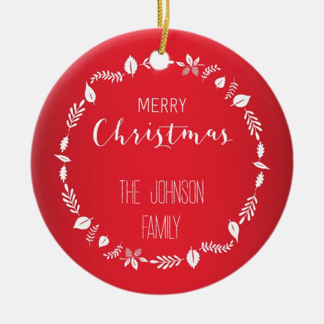 Navidades rojos con decoración de hojas blancas (Frente)