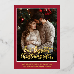 Navidades rojos dan Invitación de foto de embarazo
