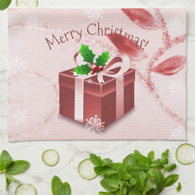 Navidades rojos dan toalla de cocina (Doblado)