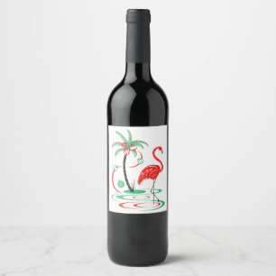 Navidades rojos Etiqueta del vino Flamingo