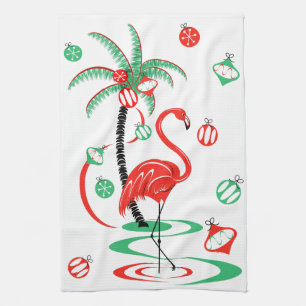 Navidades rojos Flamingo Baubles toalla de cocina