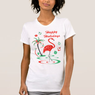 Navidades rojos Flamingo Camiseta Felices Fiestas