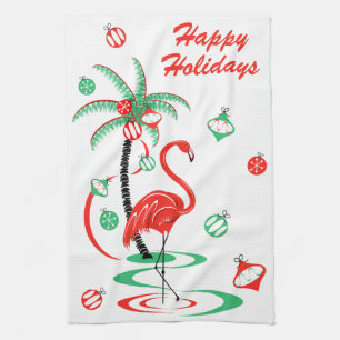 Navidades rojos Flamingo Holidays toalla de cocina