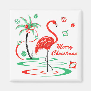 Navidades rojos Flamingo Navidades plaza imán