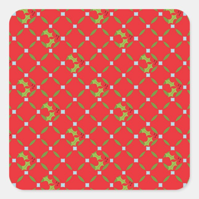 Navidades rojos Holly Pattern Square Pegatinas (Anverso)