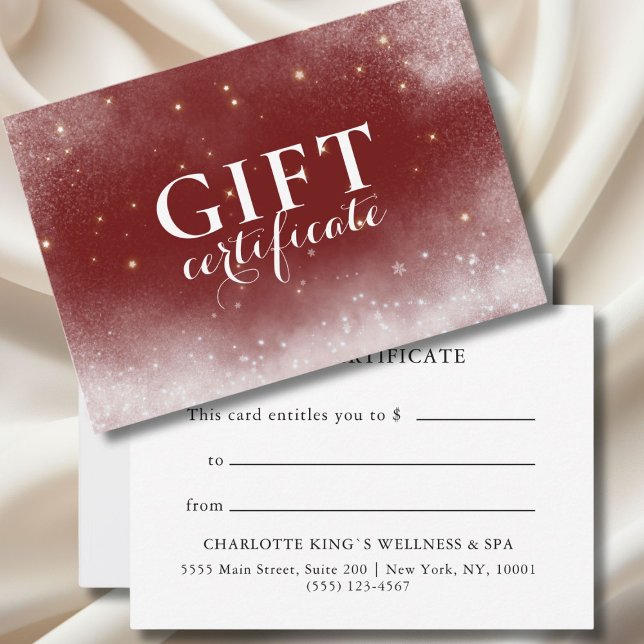 NAVIDADES ROJOS, INVIERNO, CERTIFICADO DE REGALO D (RED CHRISTMAS, WINTER, BUSINESS GIFT CERTIFICATE)