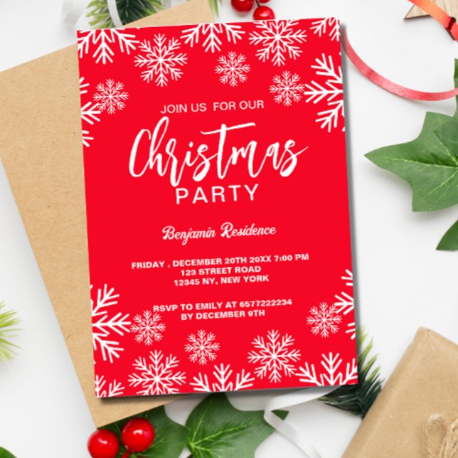 Navidades rojos únicos de nieve invitan a tarjeta  (Subido por el creador)