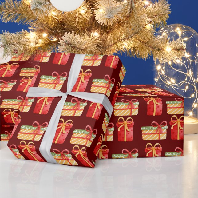 Navidades rojos y amarillos dan papel rojo oscuro (Vacaciones)