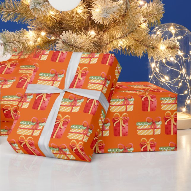 Navidades rojos y amarillos regalos Naranja Papel  (Vacaciones)