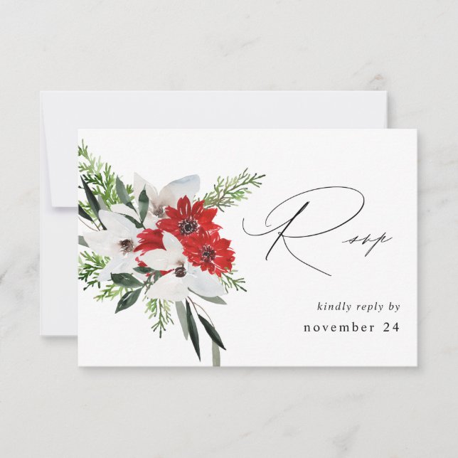 Navidades rojos y blancos Floral w Meal RSVP (Anverso)