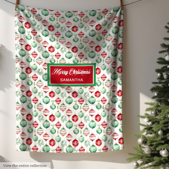 Navidades rojos y verdes tradicionales manta de ba (Traditional red & green Christmas baubles blanket)