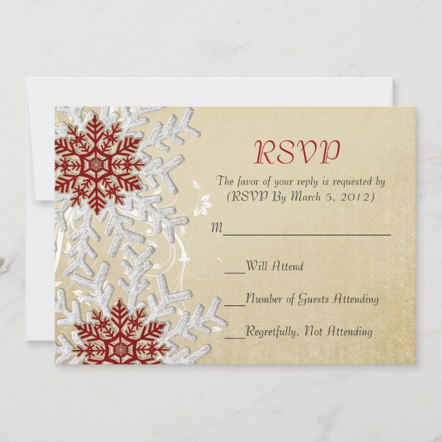 Navidades románticos tarjeta Snowflakes RSVP (Anverso)