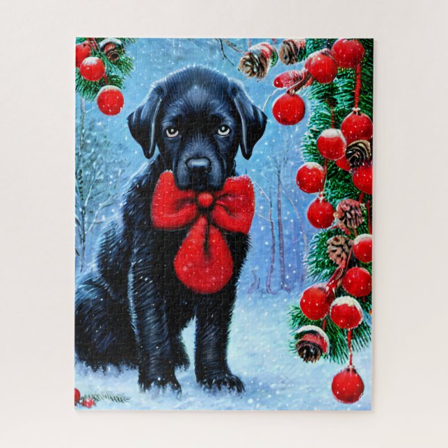 Navidades Rompecabezas de Perro Negro (Vertical)