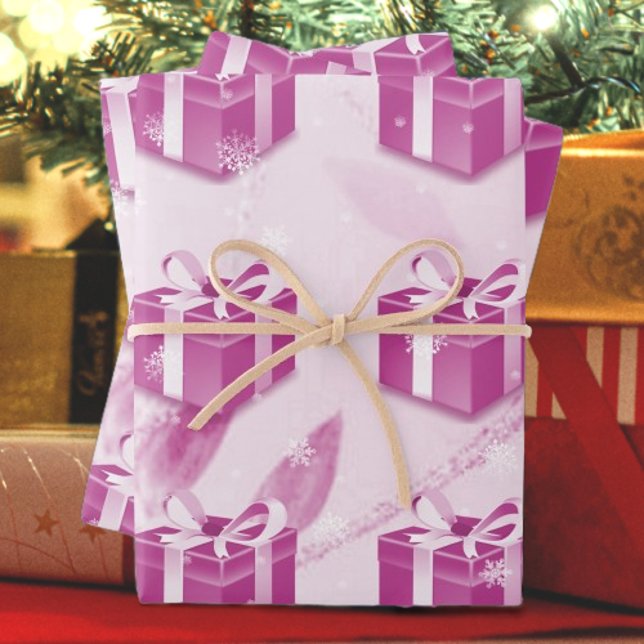 Navidades rosados dan papel de ajuste (Pink Christmas Gift Wrapping Paper)