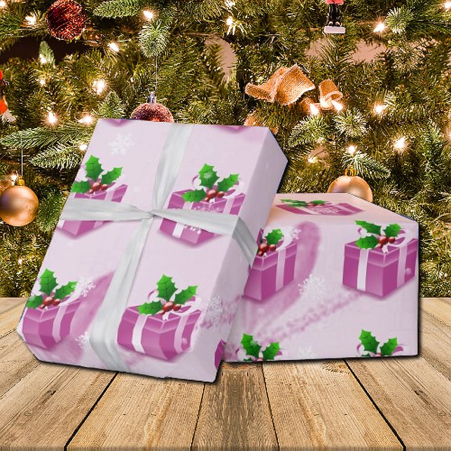 Navidades rosados dan papel de ajuste (Pink Christmas Gift Wrapping Paper)