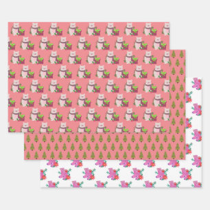 Navidades rosados de Santa Claus envolviendo papel