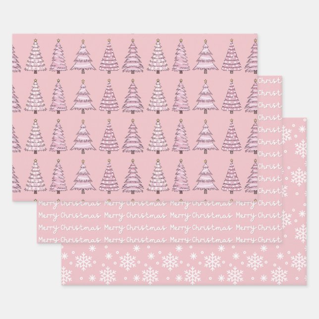 Navidades rosados envuelven un juego de papel de 3 (Set)