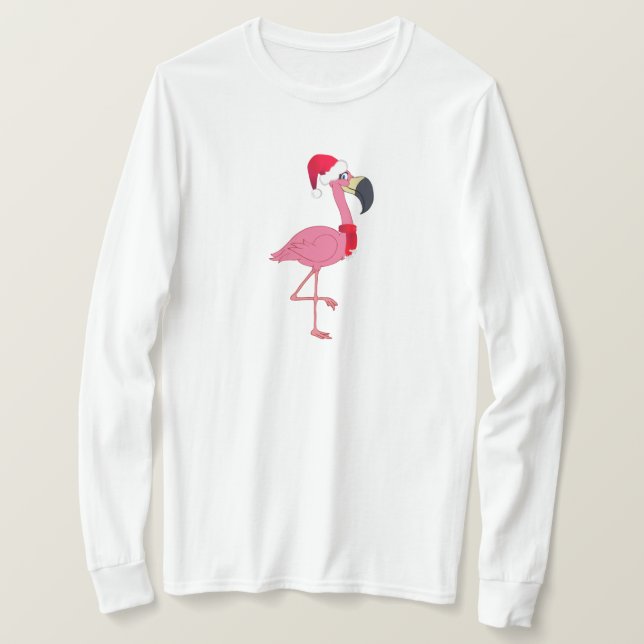 Navidades rosados Flamingo Camiseta de manga larga (Anverso del diseño)