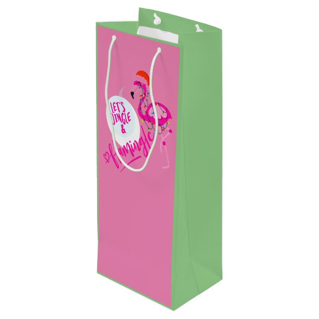 Navidades rosados Flamingo Luces Bolsa de Vino tot (Angulo reverso)