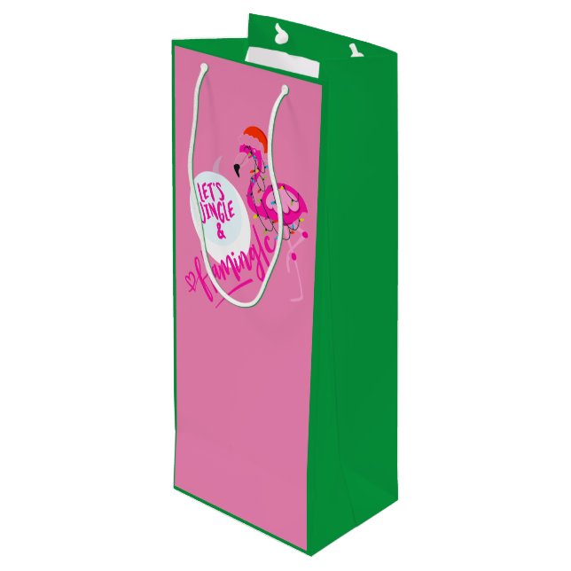 Navidades rosados Flamingo Luces Bolsa de Vino tot (Angulo reverso)
