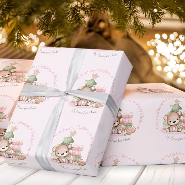 Navidades rosados lindo envolver papel Nombre niña (Cute Pink Christmas wrapping paper Name Baby Girl)
