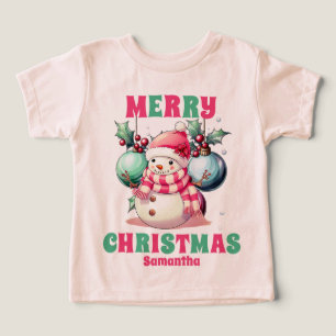 Navidades rosados Nombre personalizado de Snowman
