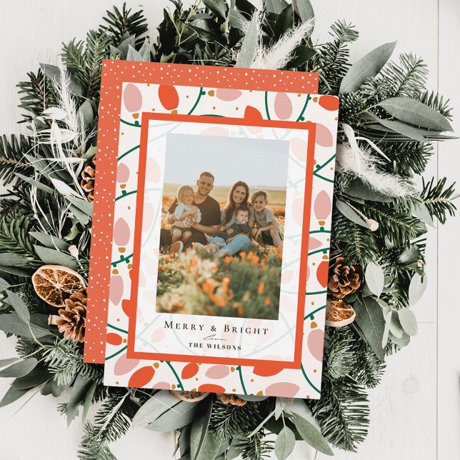 Navidades rosados retro alumbran tarjeta fotográfi (Subido por el creador)