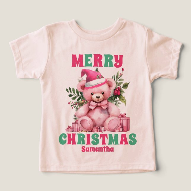 Navidades rosados Teddy Bear Nombre personalizado (Diseño delantero )