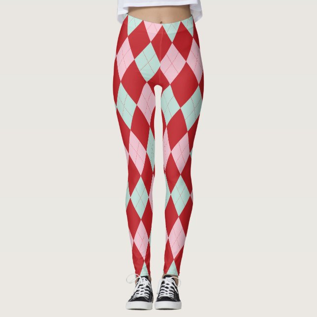 Navidades rosados y de menta Argyle Leggings (Anverso)