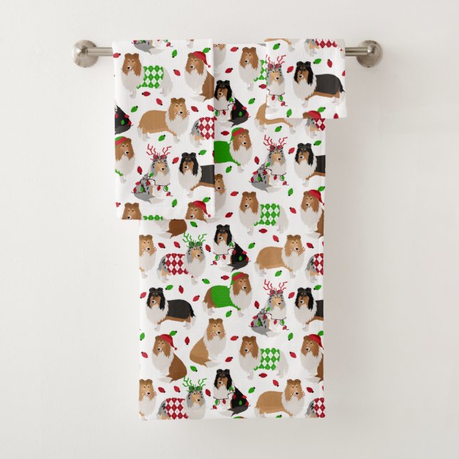 Navidades Rough Collie Bath Toalla Set (In situ)
