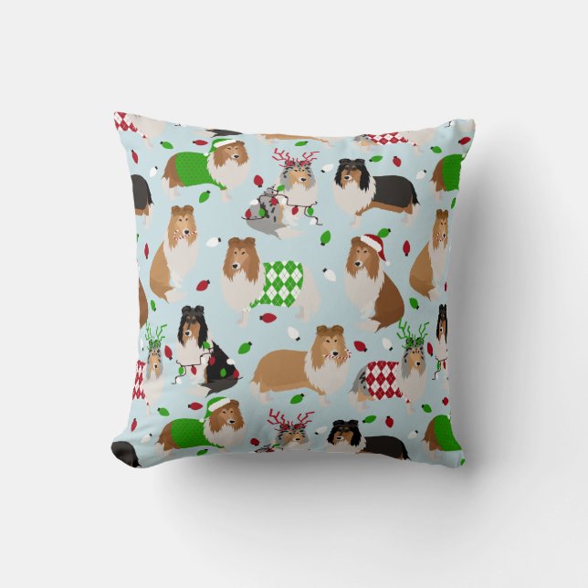 Navidades Rough Collie Cojín decorativo (Anverso)
