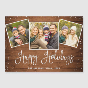 Navidades Rustic Brown Wood 3 PHOT Magnetic Card