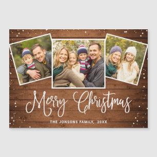 Navidades Rustic Brown Wood 3 PHOT Magnetic Card