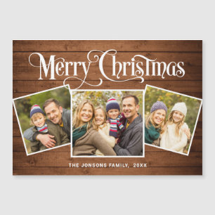 Navidades Rustic Brown Wood 3 PHOT Magnetic Card