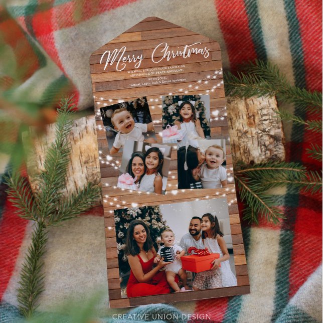 Navidades Rústicos 5 Foto Tarjeta Todo En Un Navid (Rustic Wood Custom Christmas Card)