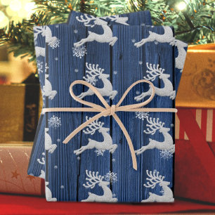 Navidades Rústicos Azules Papel de envolver renos
