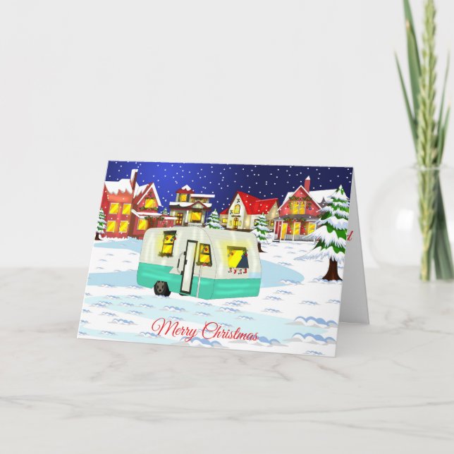 Navidades RV y tarjeta de vacaciones con remolque  (Anverso)