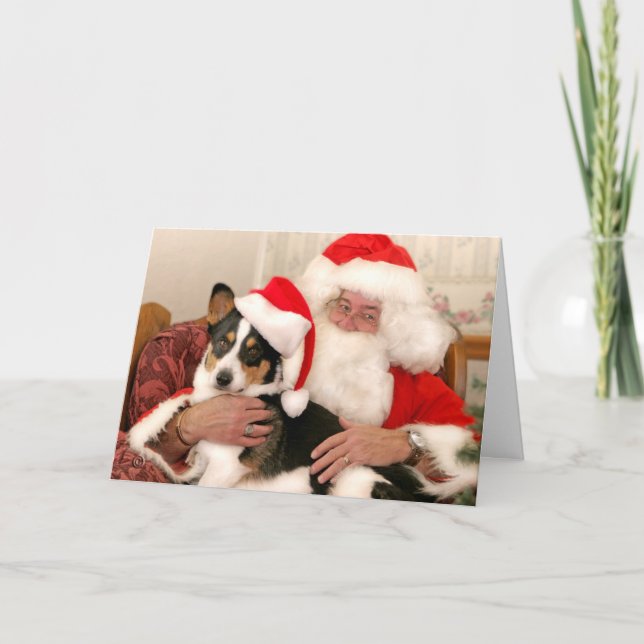 Navidades saludan a la tarjeta Santa y a su Corgi  (Anverso)