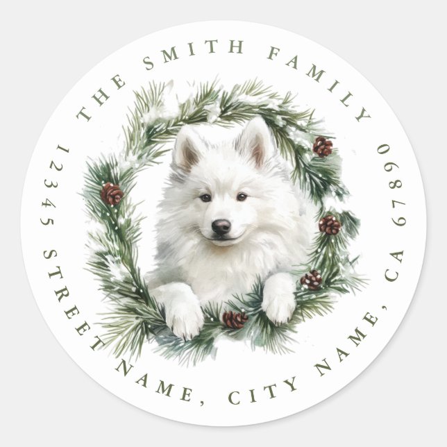 Navidades Samoyed Dog Round Pegatinas (Anverso)