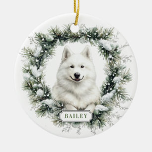 Navidades Samoyed Perro Cerámica Ornamento Círculo
