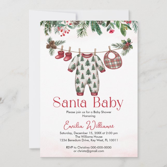 navidades santa baby Boy ducha invitación (Anverso)