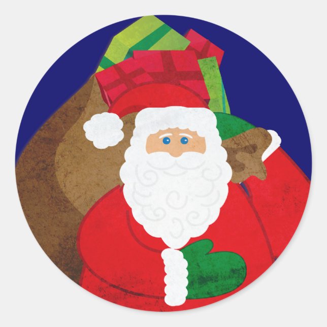 Navidades Santa con regalos pegatina redondo (Anverso)
