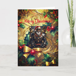 Navidades Santa de cuero negro, tarjeta plegada de