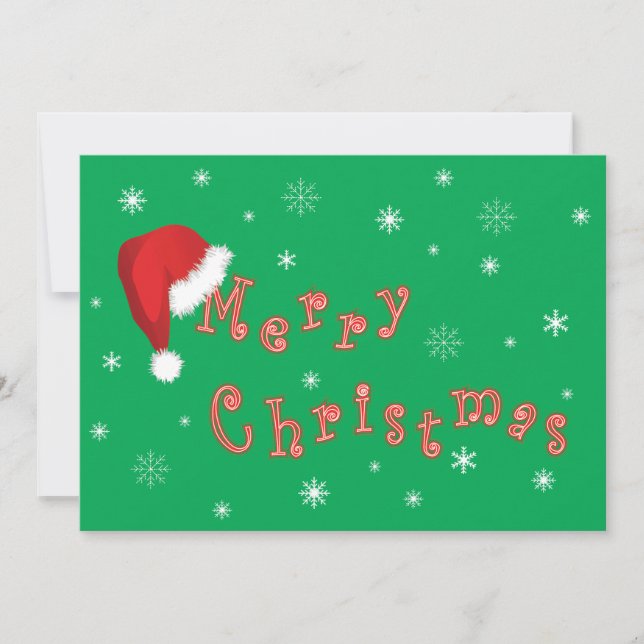 Navidades Santa Hat Invitación Green 5x7 Papel (Anverso)