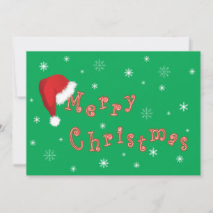Navidades Santa Hat Invitación Green 5x7 Papel